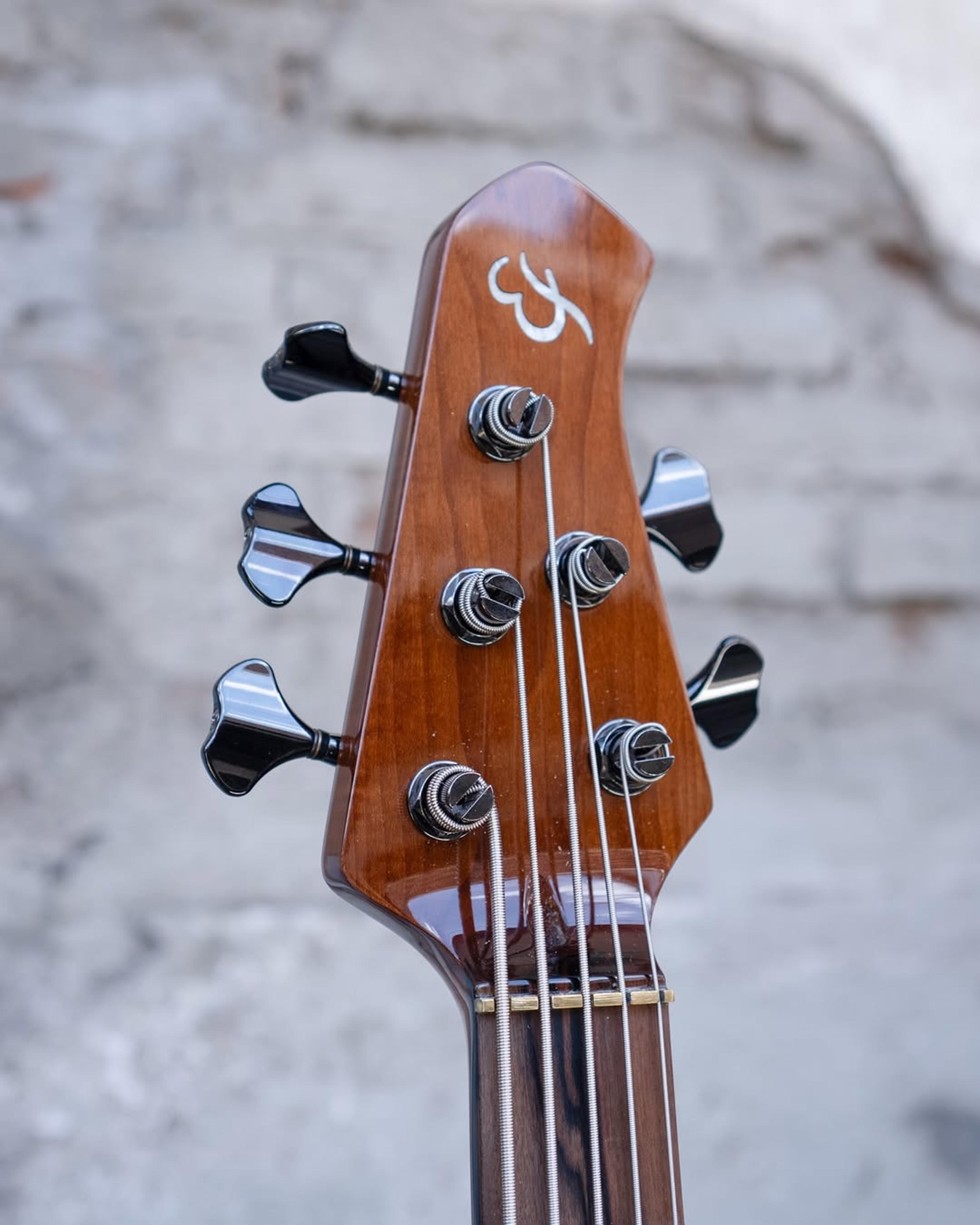 Front Headstock view of the EF KJ 5 string bass