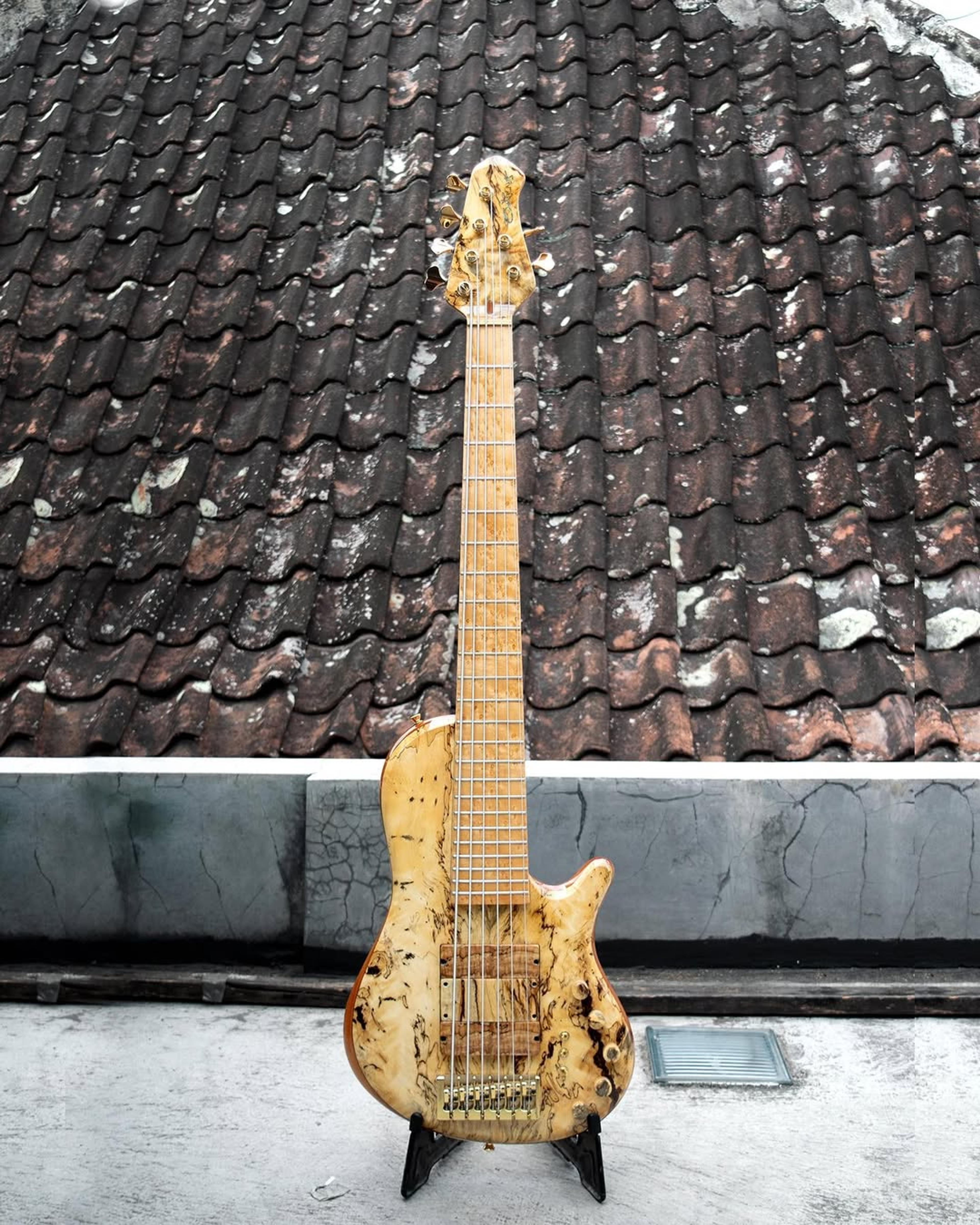 Full front view of the ODIENG Nebula 6 string bass