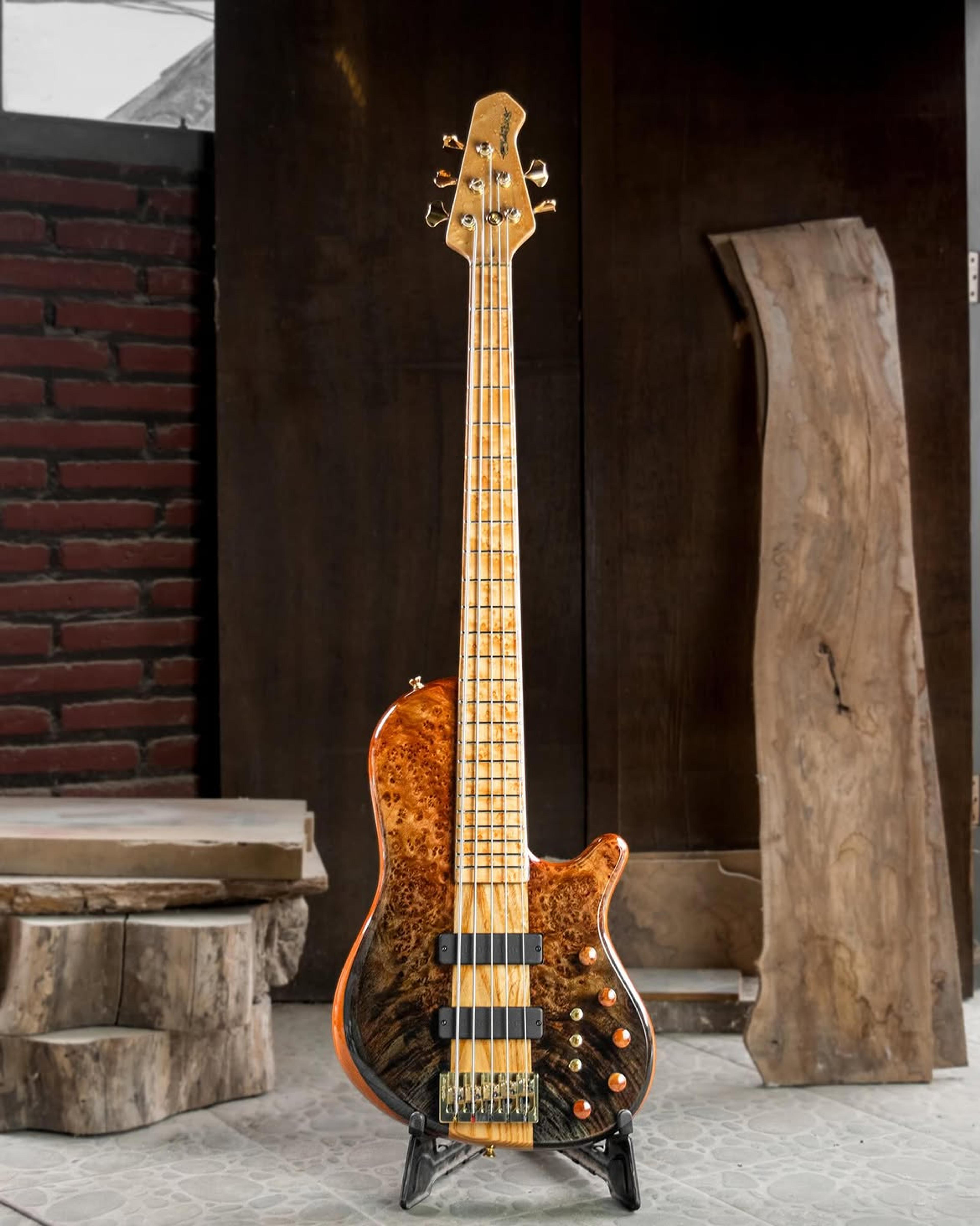 Full front view of the ODIENG Nebula 5 string bass