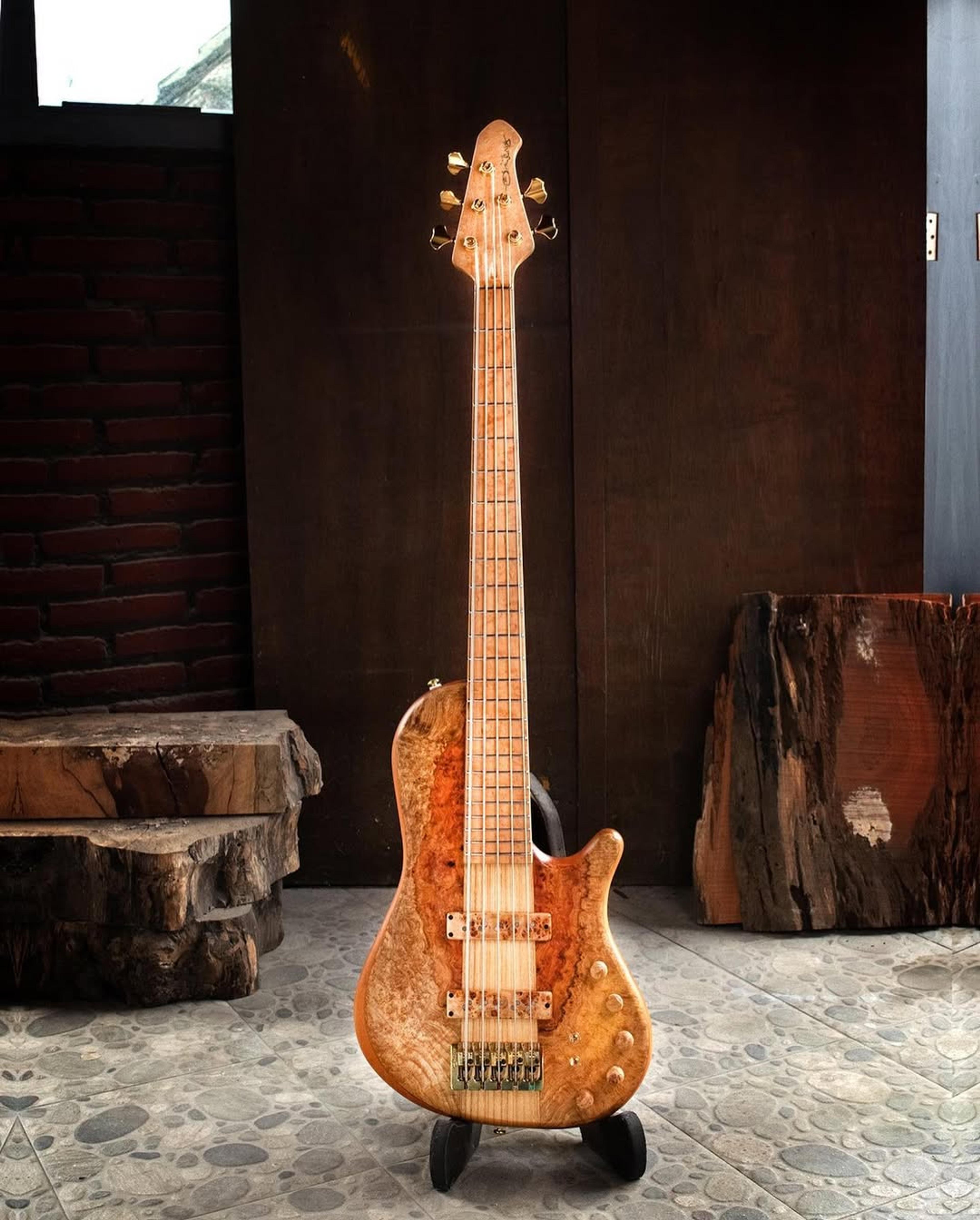 Full front view of the ODIENG Nebula 5 string bass