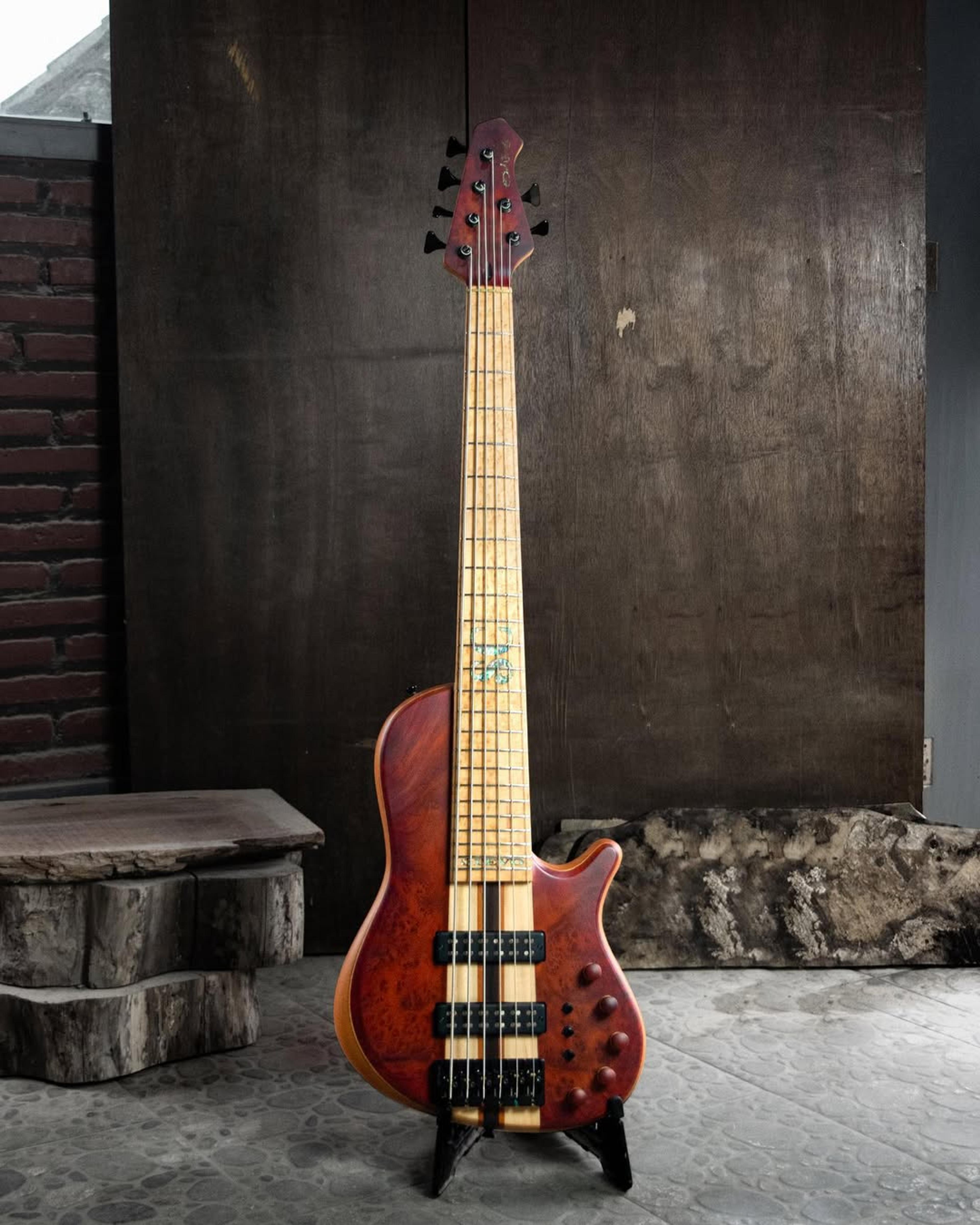 Full front view of the ODIENG Nebula 6 string bass