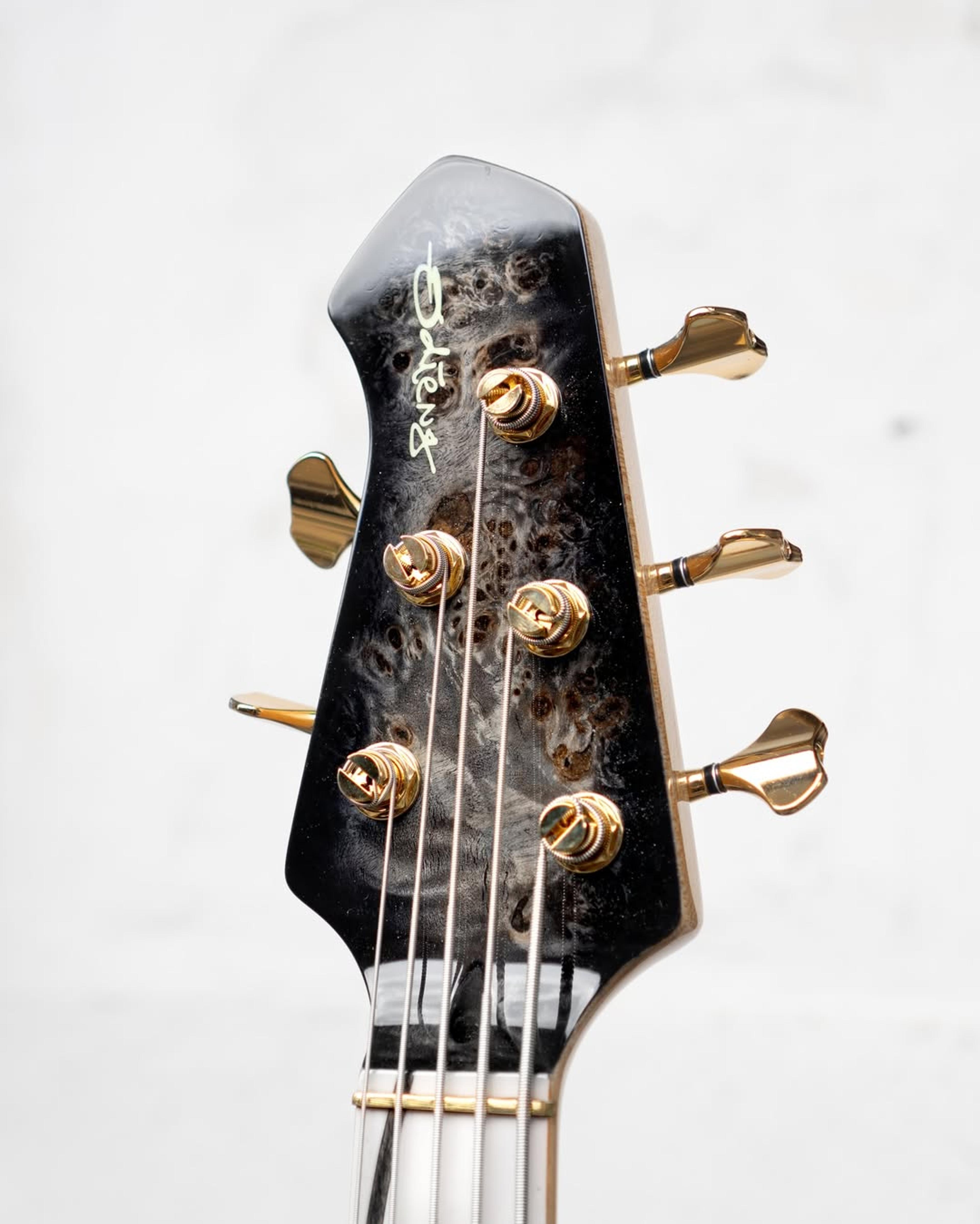 Front Headstock view of the ODIENG JC'82 V3 Signature 5 string bass