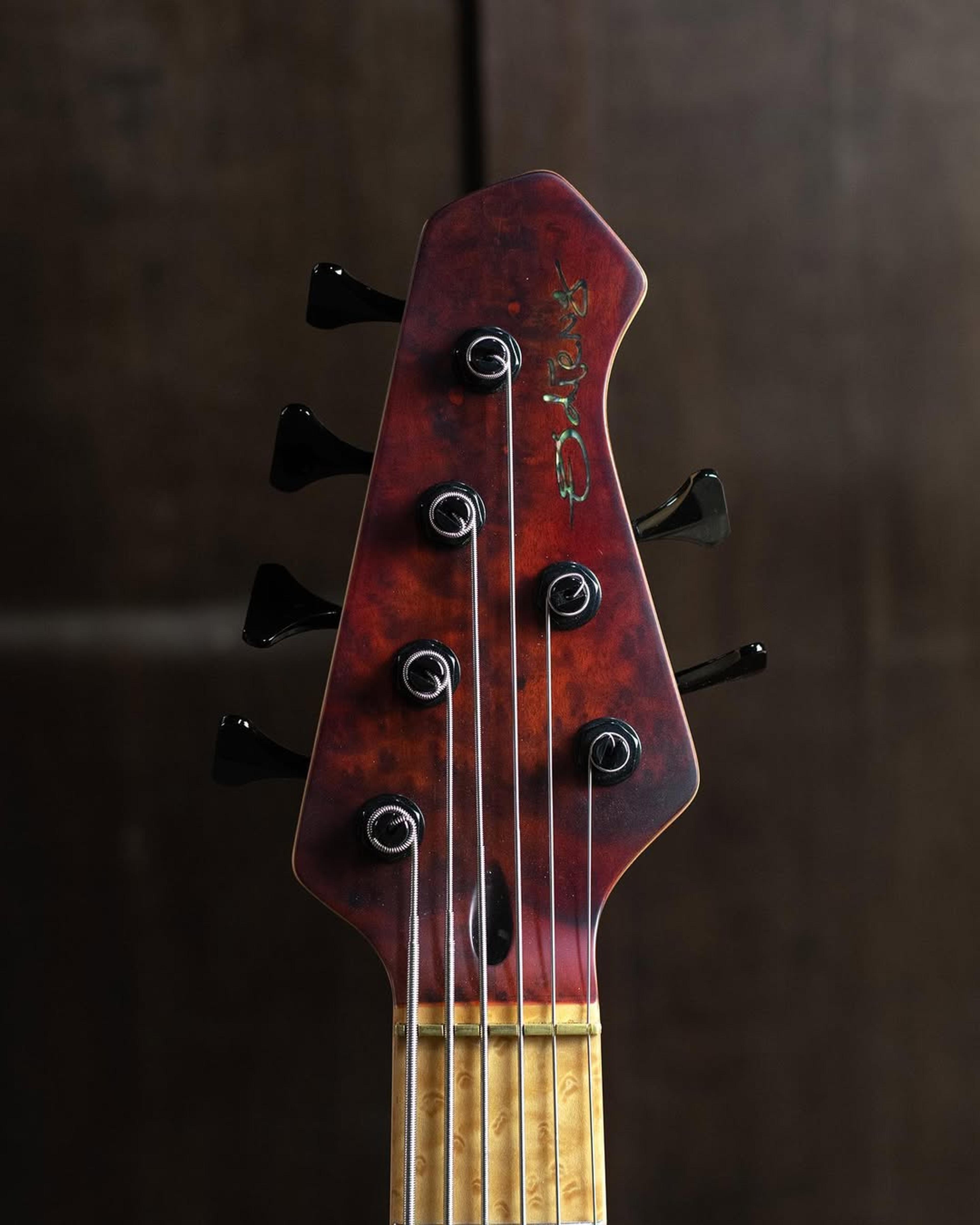Front Headstock view of the ODIENG Nebula 6 string bass