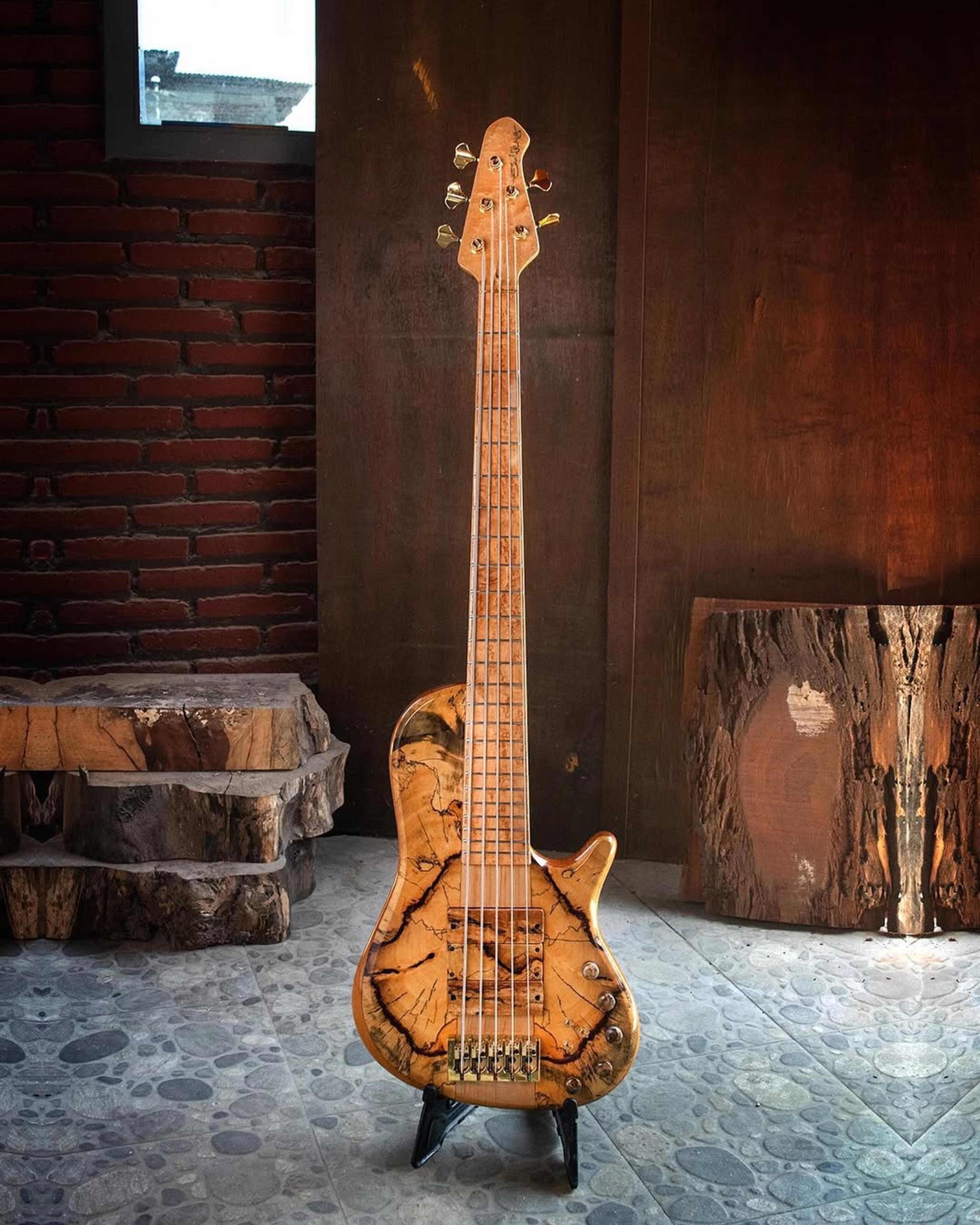 Full front view of the ODIENG Nebula 5 string bass