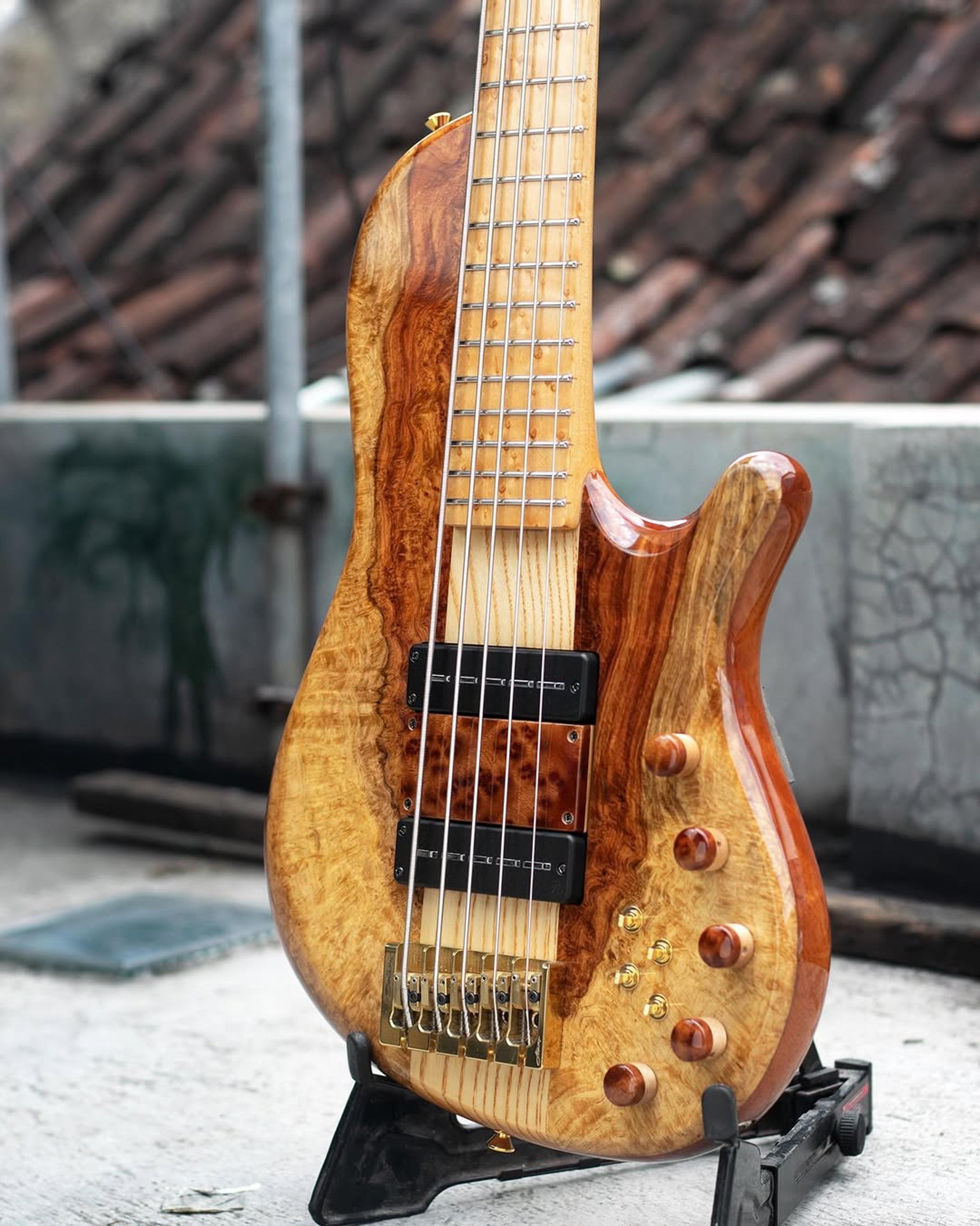Side Body view of the ODIENG Nebula 5 string bass