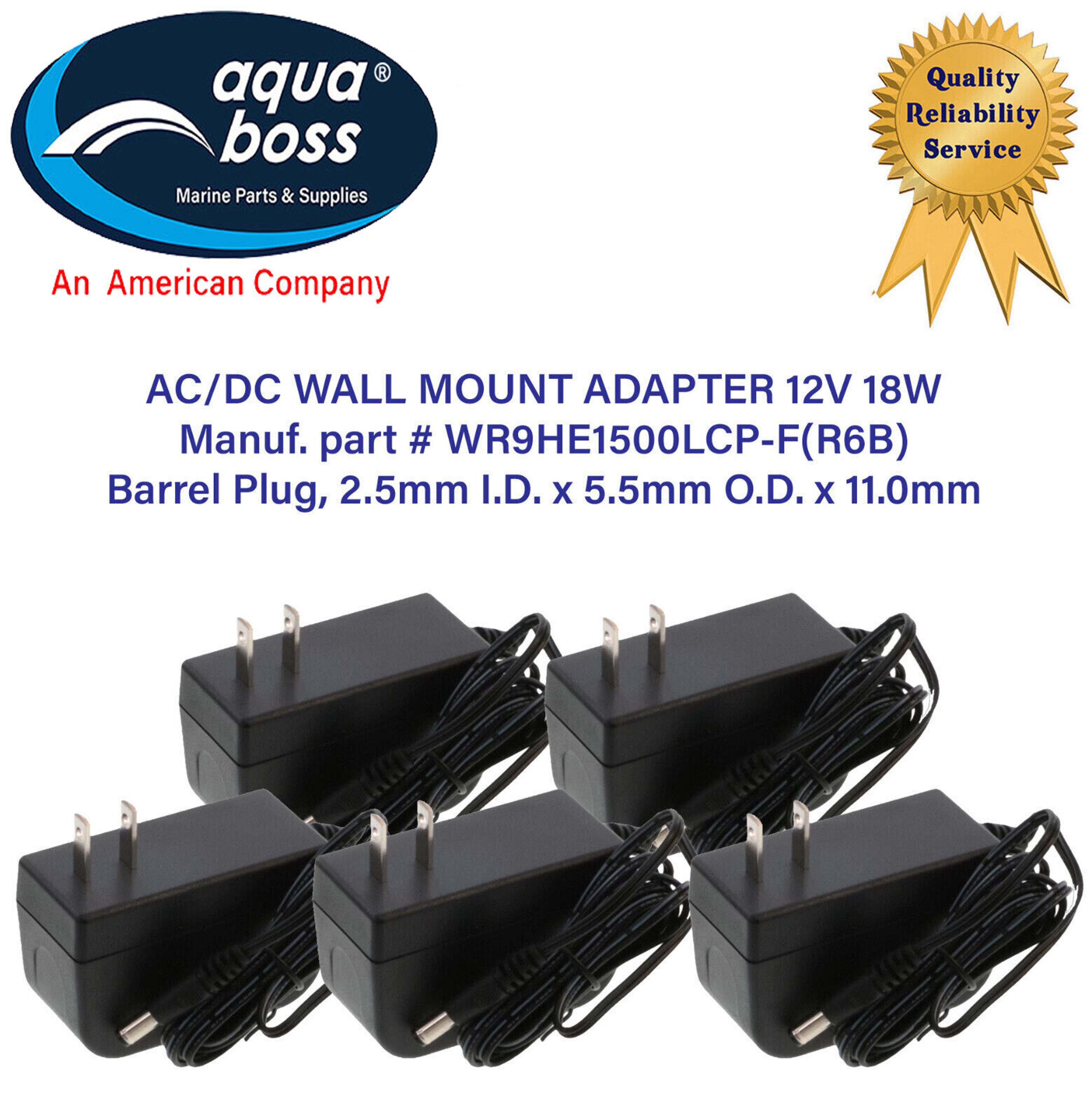 Wall Plug Transformer Adapter AC/DC Barrel Connector 12 Volt 18 Watt Lot of 5
