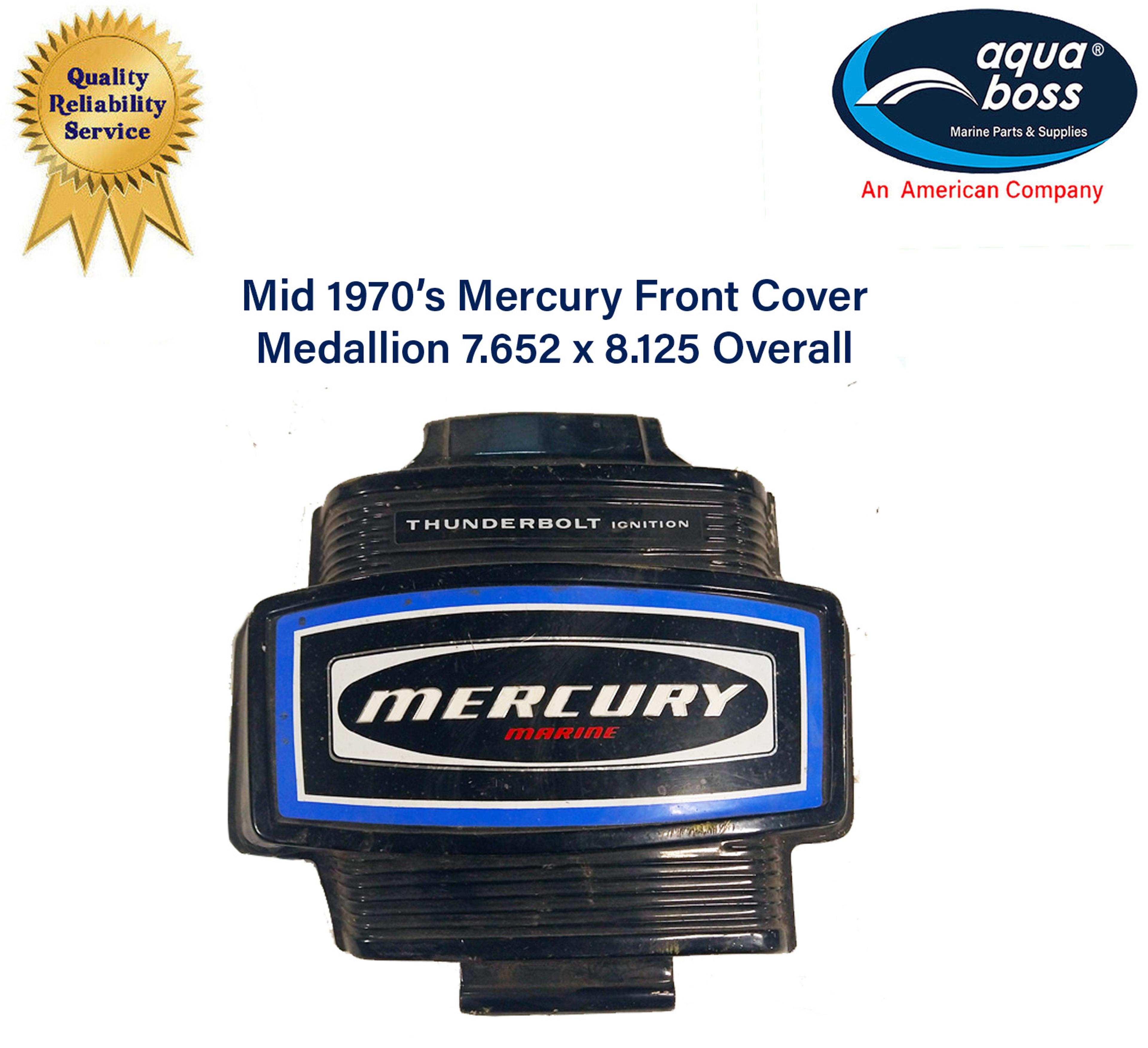 1970’s Mercury Outboard Motor Front Cover Medallion 7.652 x 8.125 Overall Size