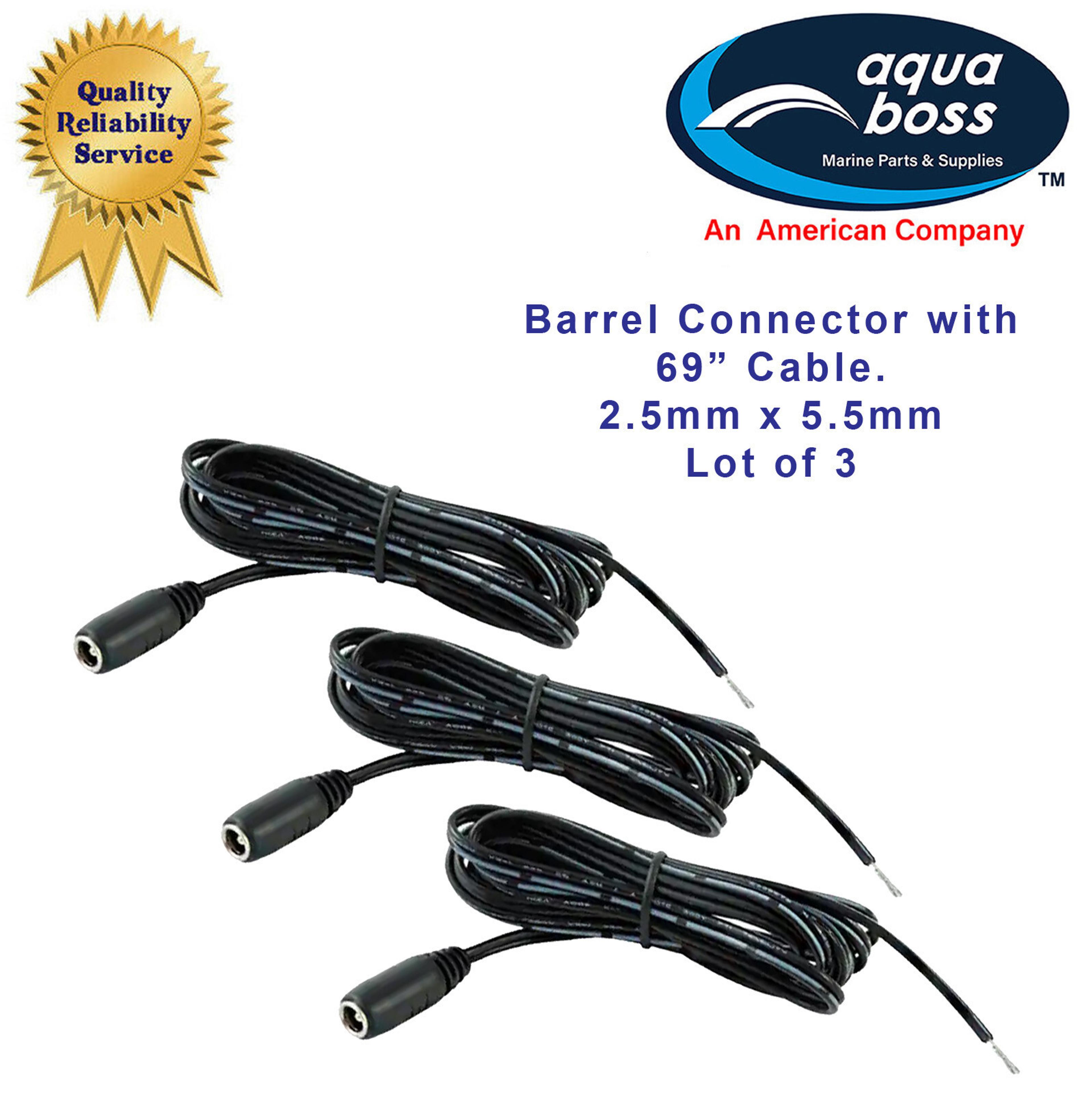 Barrel Connectors 2.5mm x 5.5mm with 69 inch Cable Lot of 3