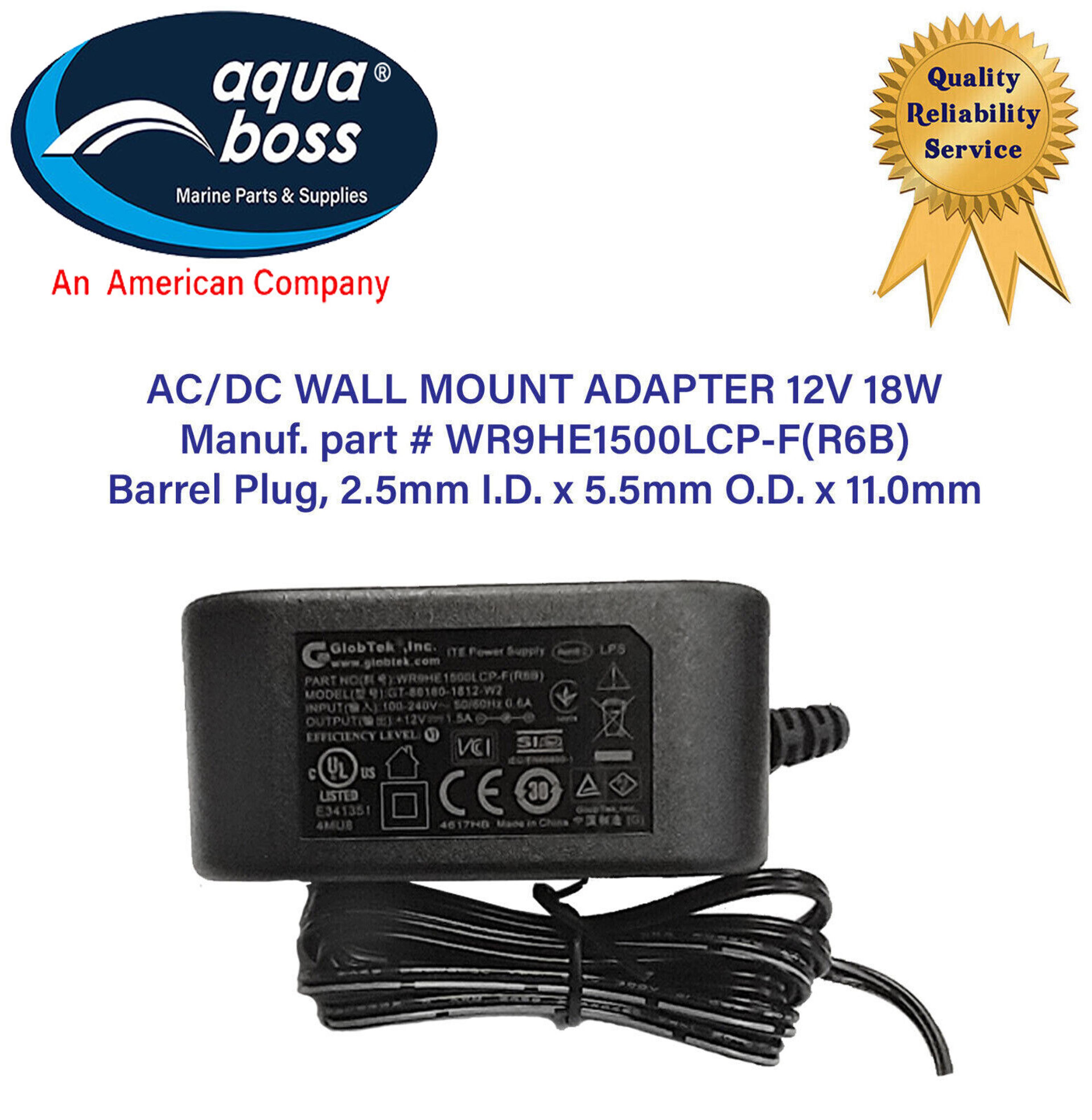 Wall Plug Transformer Barrel Connector AC/DC Adapter 12 Volt 18 Watt