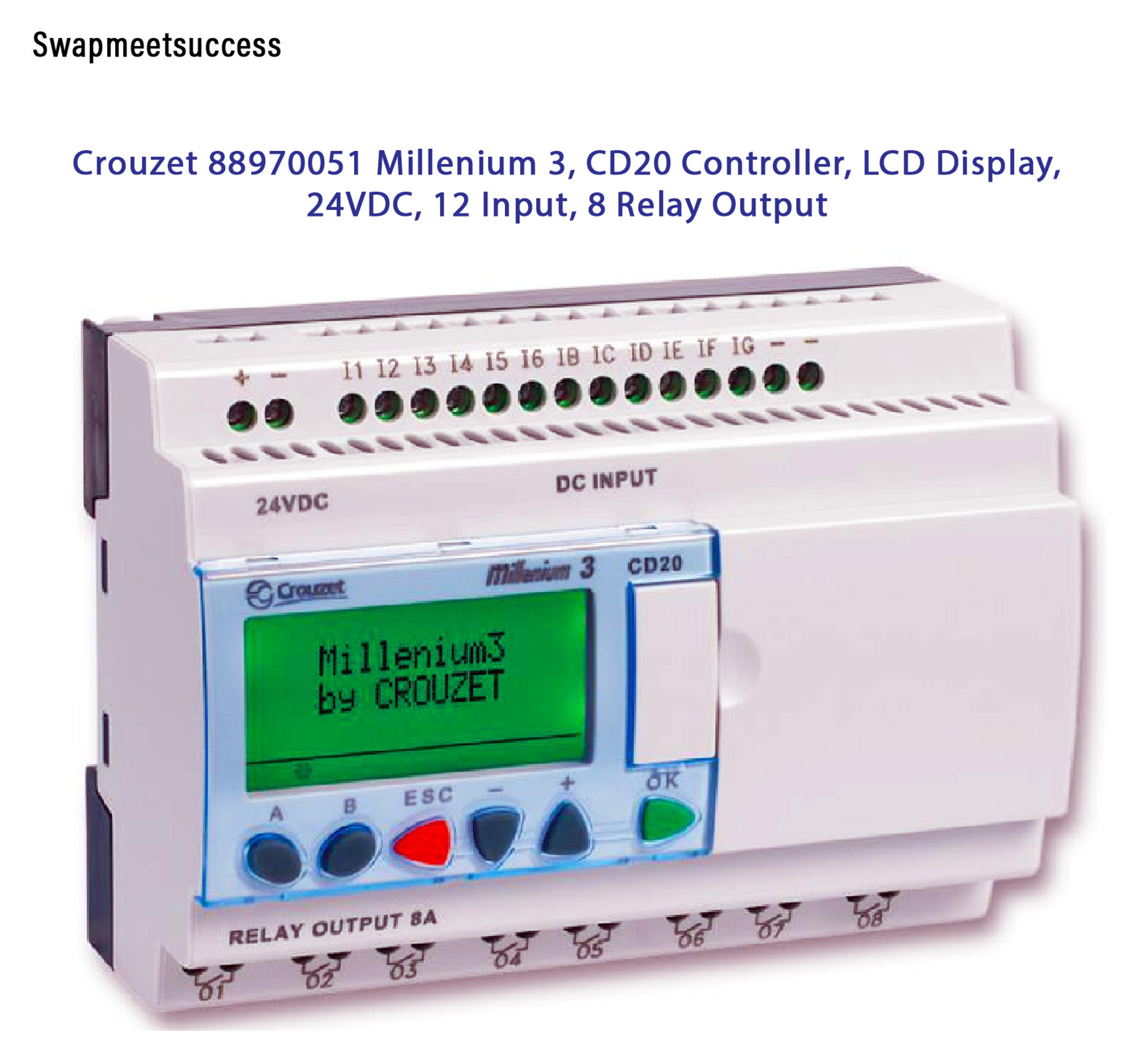 PLC Crouzet 88970051 Millenium 3, CD20 Programmable Logic Controller, 24VDC, 12 Input, 8 R