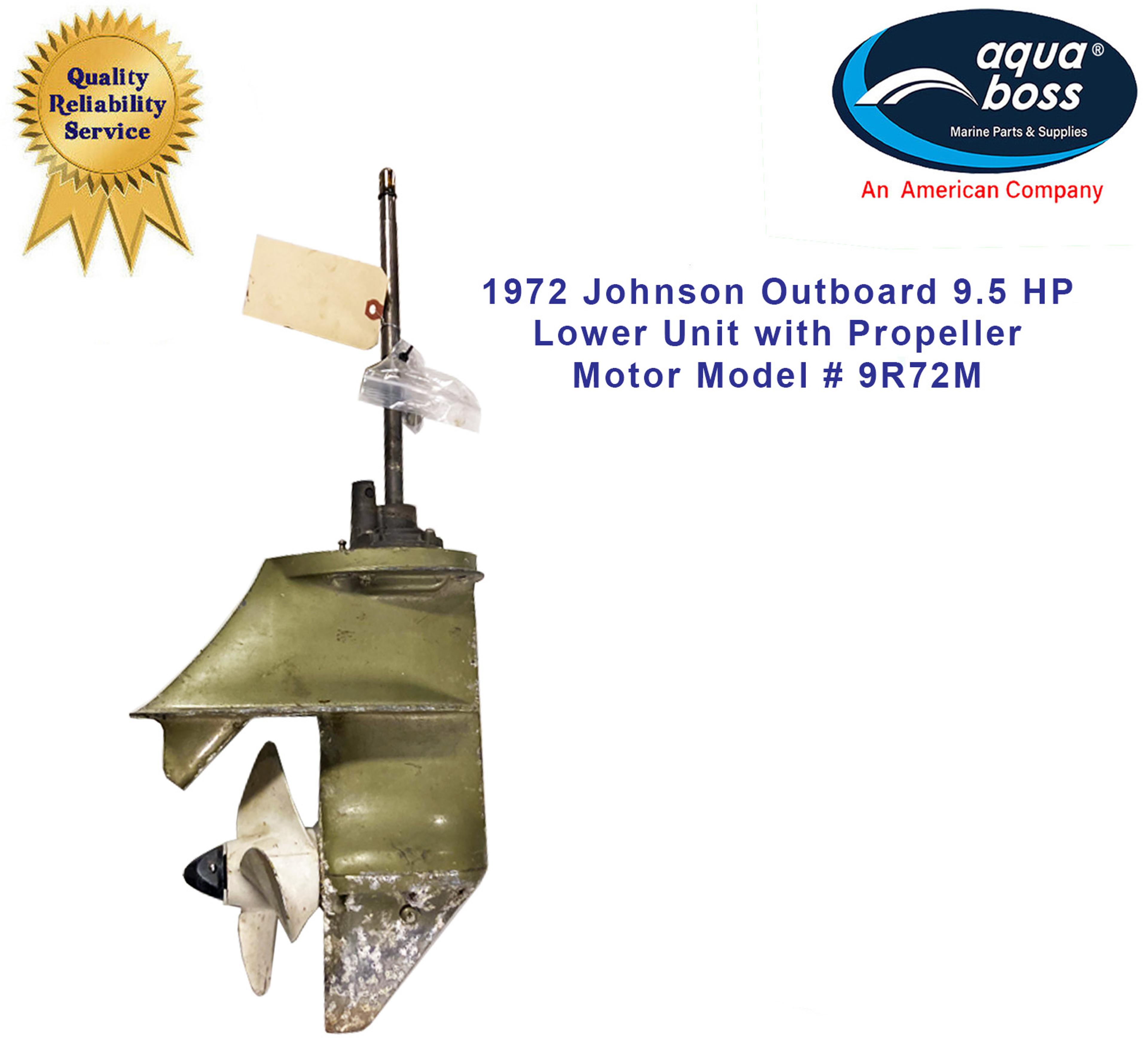 1972 Johnson Outboard 9.5 HP Lower Unit with Propeller Motor Model # 9R72M