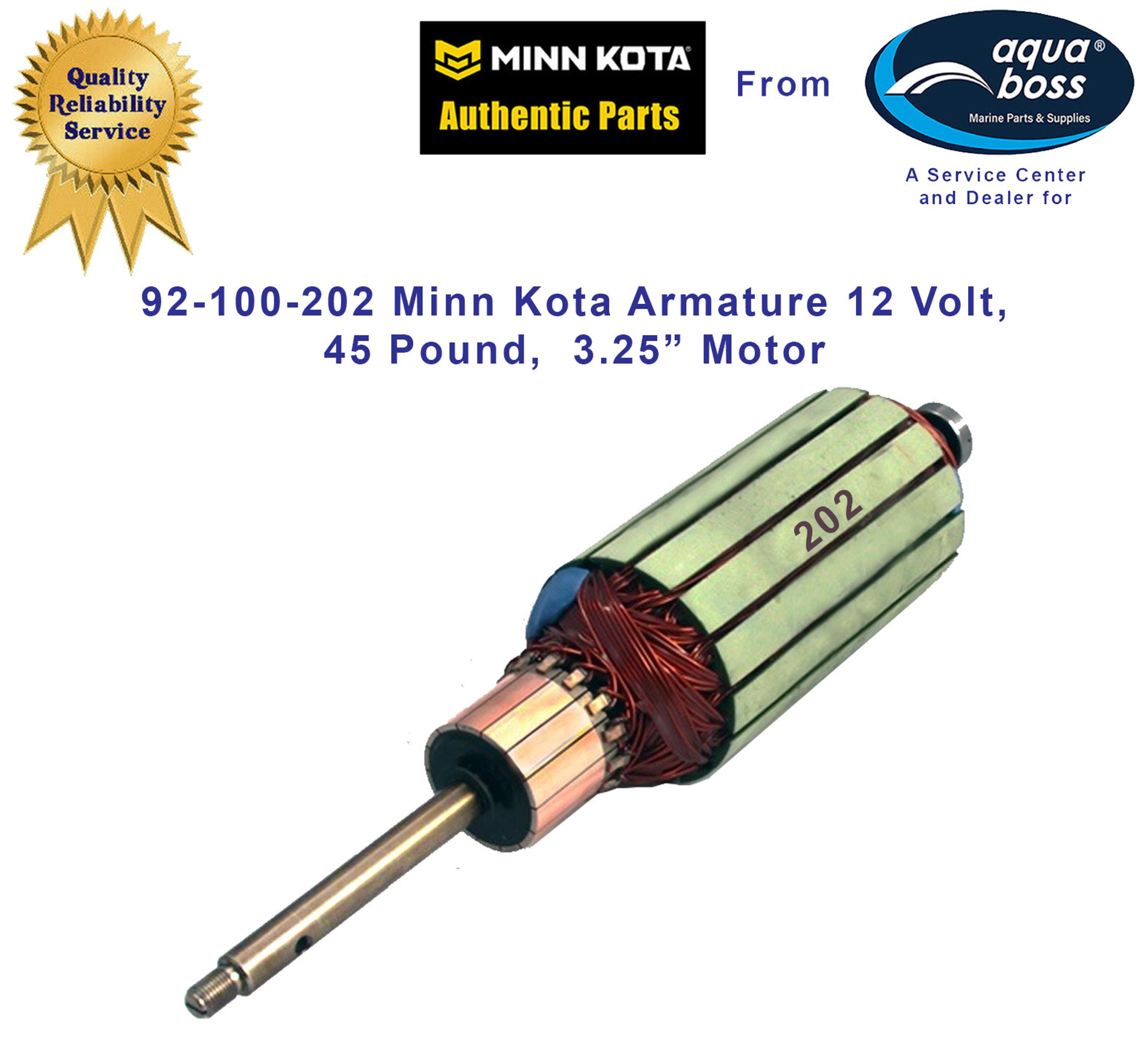 92-100-202 Minn Kota Motor Armature 12 Volt 45 Pound Thrust for 3.25" Motor.