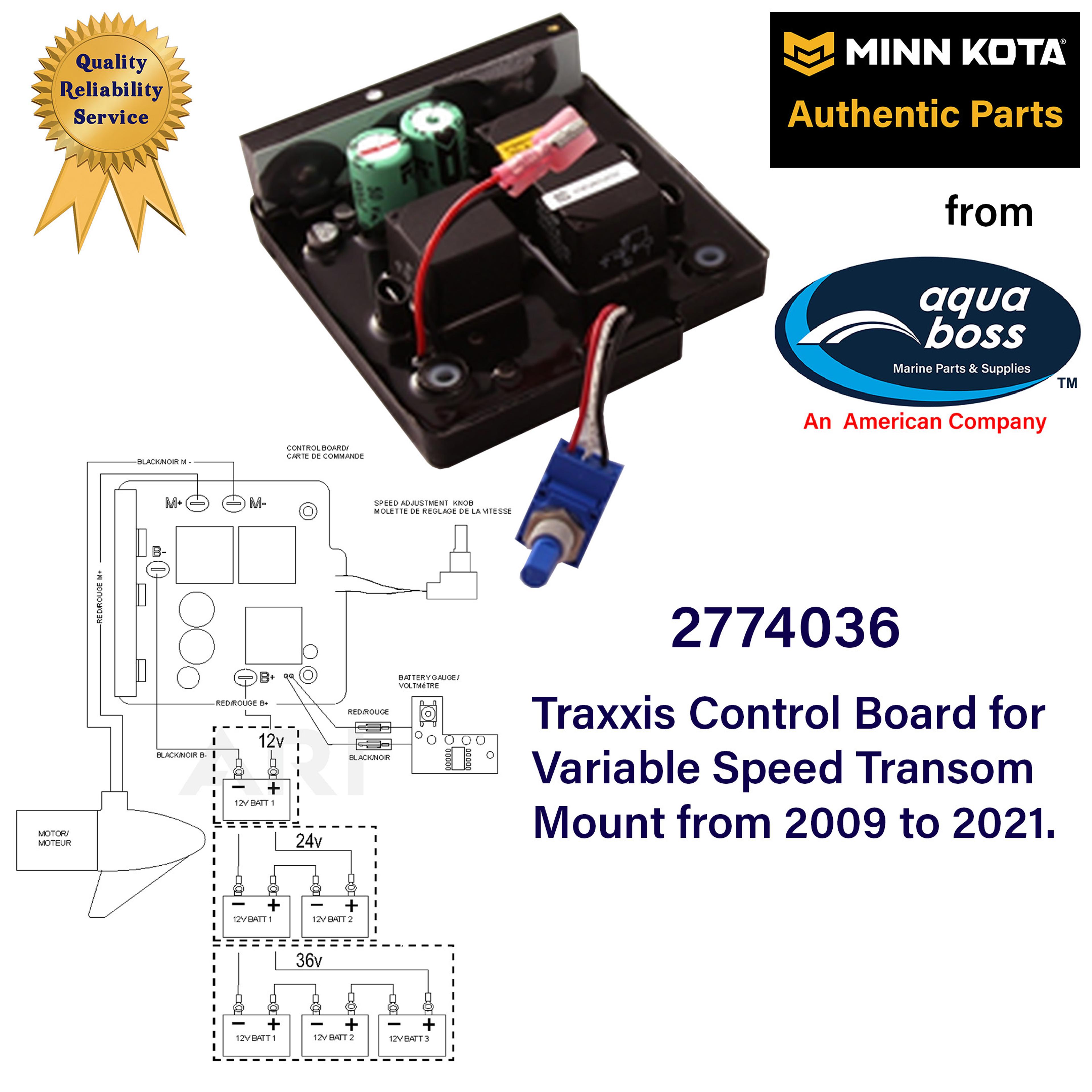 Traxxis Control Board 2774036 for Minn Kota Transom Mount 2009 to 2021 12 Volt