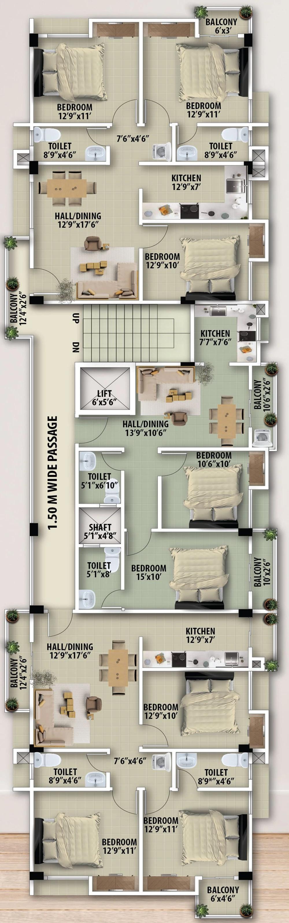 Typical-floor plan and home layouts from the Vijaya Residency brochure.