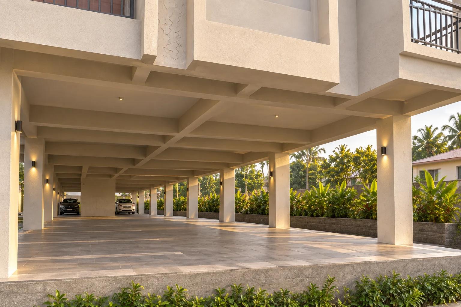 Covered arrival and stilt parking