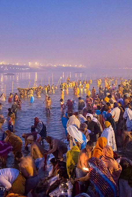 Well before dawn, hundreds of thousands of people make their way into the cold waters of the Ganges river at the Kumbh Mela festival in Allahabad, India, on the 10th of February at the world's largest human gathering with 30 million people.