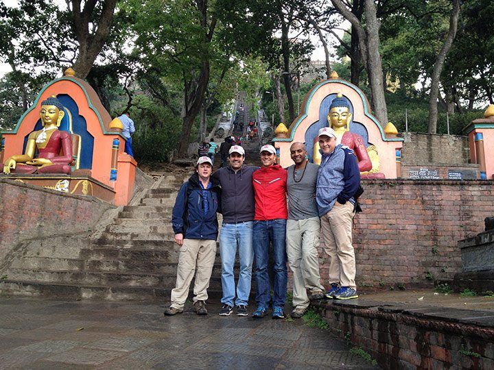 About to climb the stairs up to Swayambunath Stupa