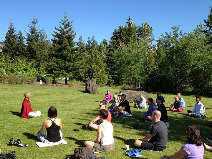 Morning meditation outdoors.