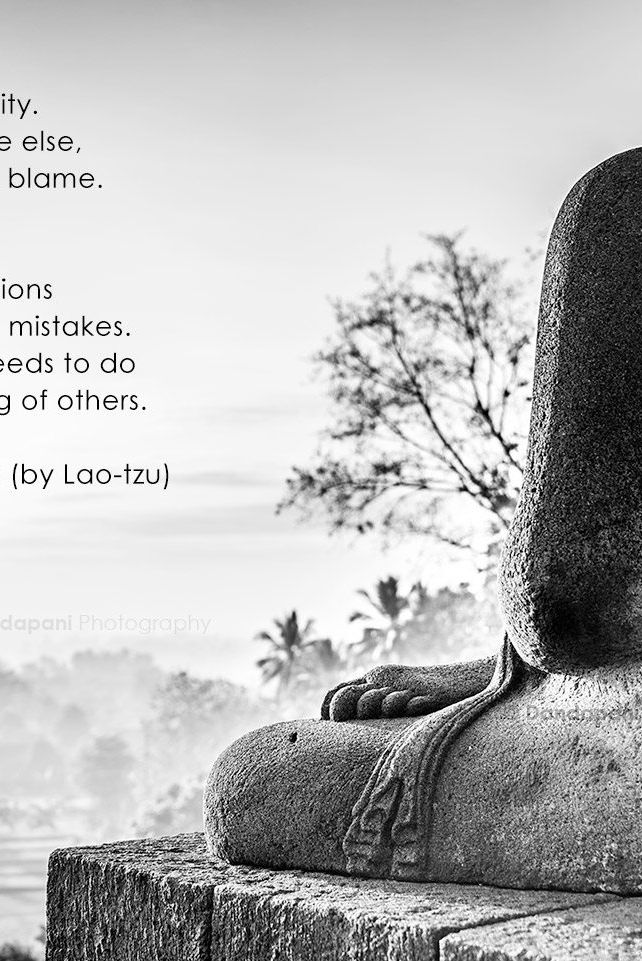 The photo is a decapitated meditating Buddha at the beautiful Borobudur Temple in Central Java, Indonesia.