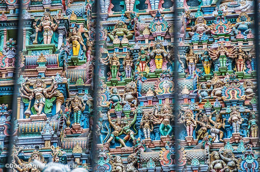 Meenakshi Temple displays countless intricately carved, colorfully painted deities.