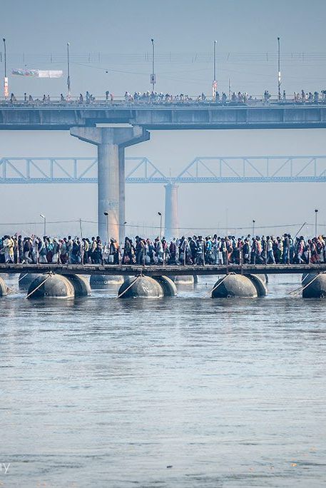 A few temporary pontoon bridges are created across the rivers to ferry millions of pilgrims from bank to bank.