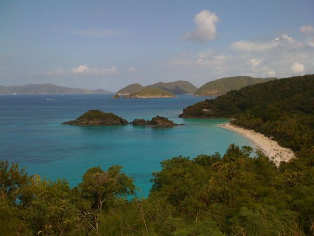 Cinnamon Bay beach is 3.9 miles east of Mongoose Junction on Route 20, St. John, US Virgin Islands.