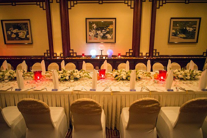 The room is gorgeous....decorated with countless marigold flowers around the room and jasmine running down the center of the table that seated 28 of us.