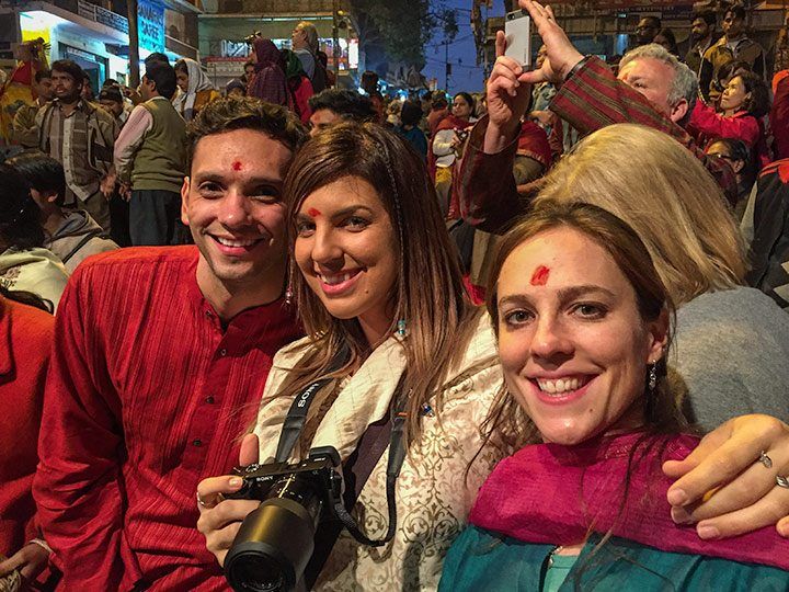Everyone is beautifully dressed up for the Ganga Arathi ceremony.