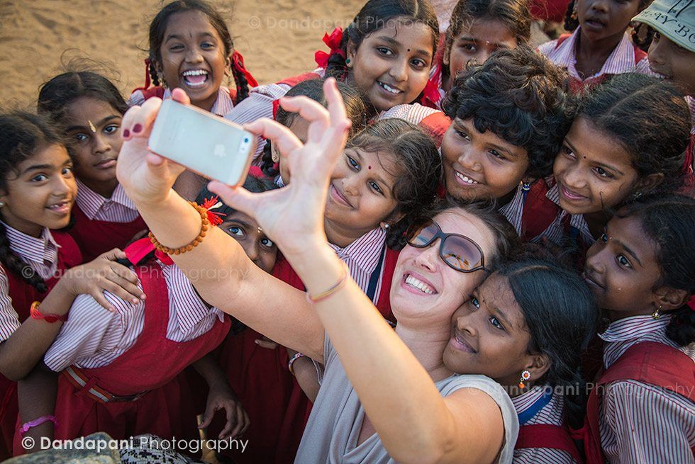 There were so many school kids at the Shore temple who were very fascinated with our travelers.