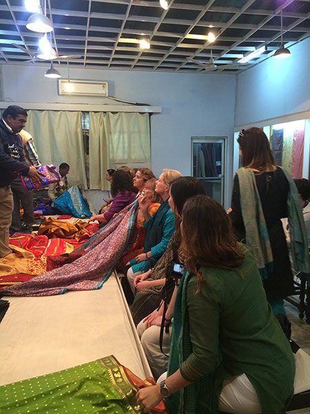 Ladies shopping for saris for our formal last night of the trip