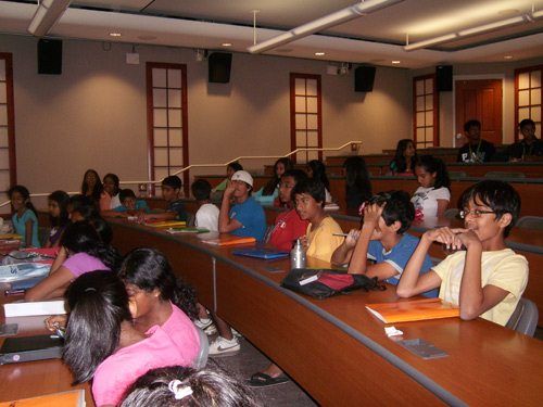 Classes on Hinduism from 9am to noon. The group is divided into 3 age groups and they rotate among the teachers.