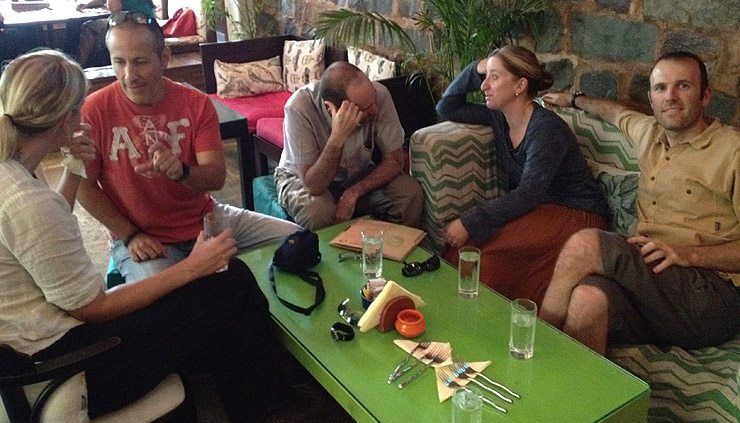 Having lunch in a funky cafe in Delhi.