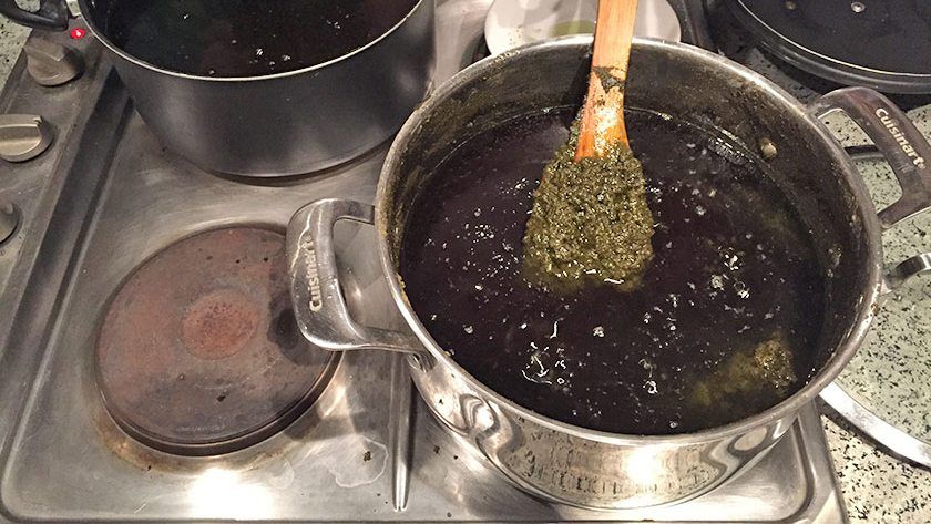 Neem leaves boiled slowly in oil