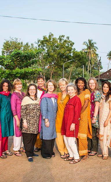 Our group is dressed in traditional Indian wear as they get ready to head to the temple