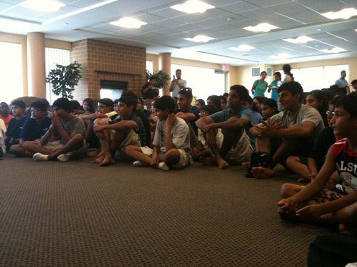 The campers gather for the ceremony.