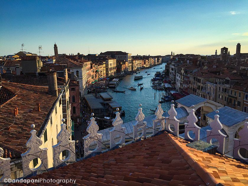 Canals from the rooftop at sunset.