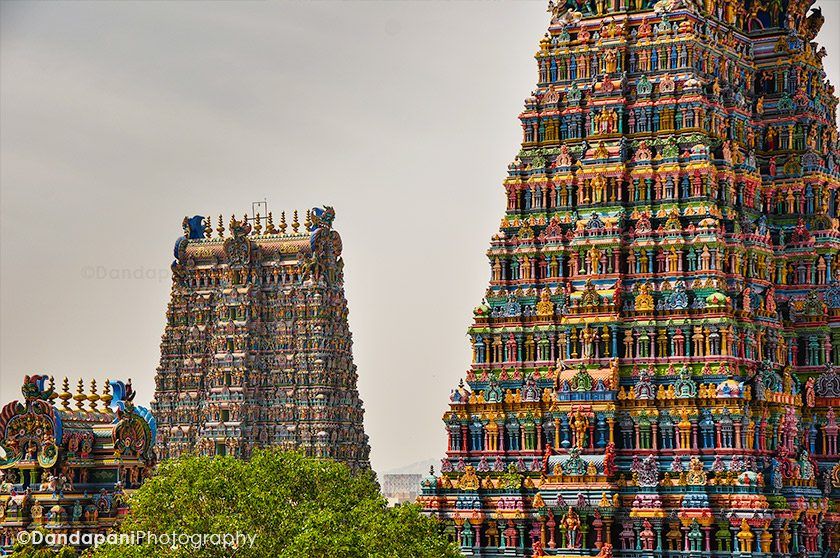 The tallest gopuram, or gateway tower, of Meenakshi Temple stands about 170 feet.