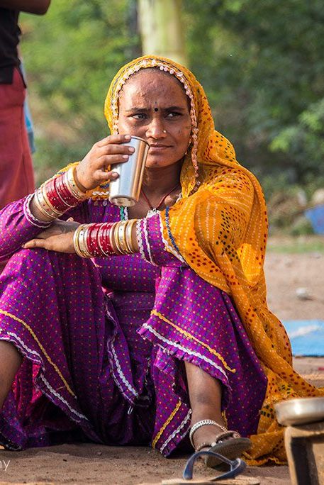 Another gypsy lady enjoying her morning cup of tea. These gypsy's don't belong to this village.