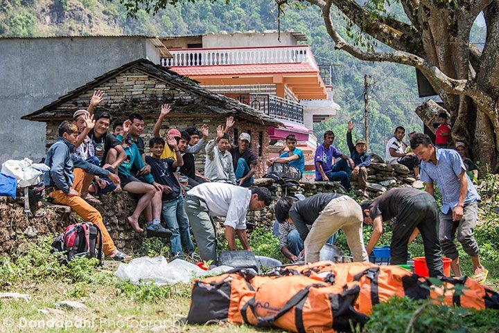 Enjoying our last meal cooked over a fire by the team at the bottom of the mountain.