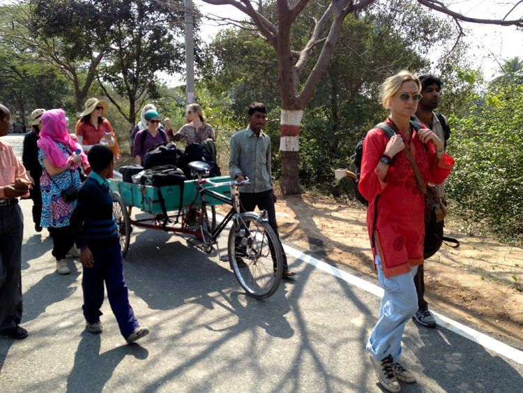 Walking to our camp site to check into our tents at the Kumbh Mela festival.