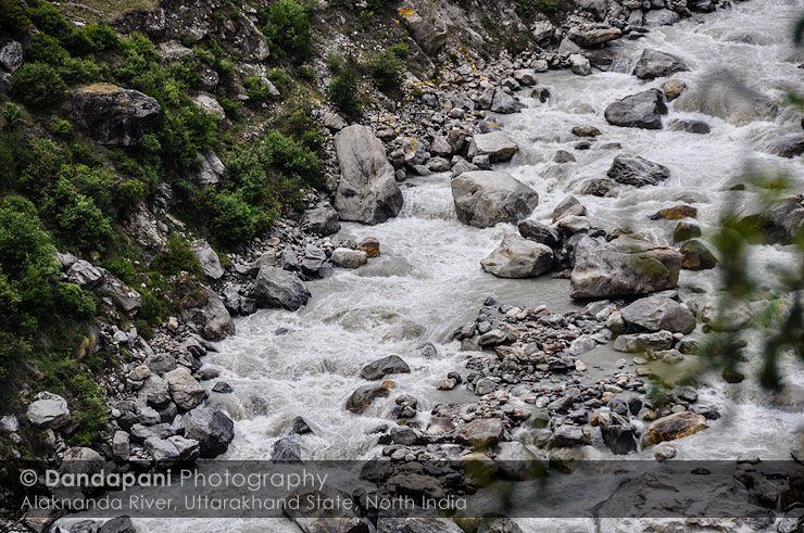 The Alakananda river flows past the Mana village in the Himalayas