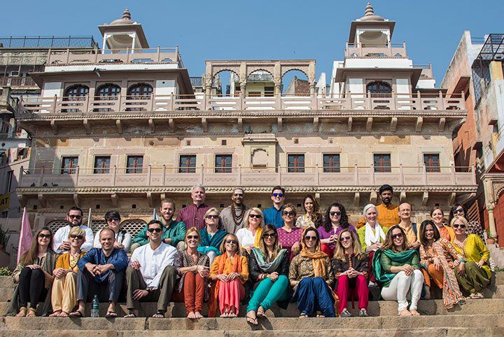 We pose for a group photo in front of our gorgeous hotel.
