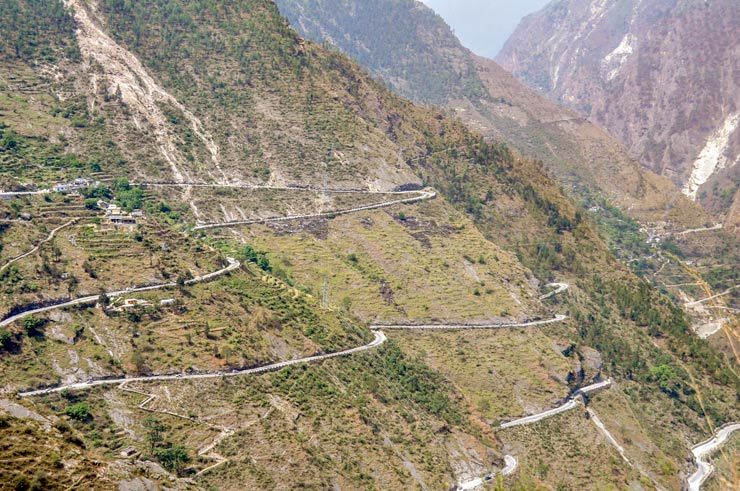Lower in the mountains the roads are better but they wind endlessly to Badrinath