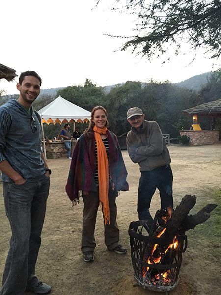 It's a little cold in the desert and our hosts have set up some fires to keep us warm.