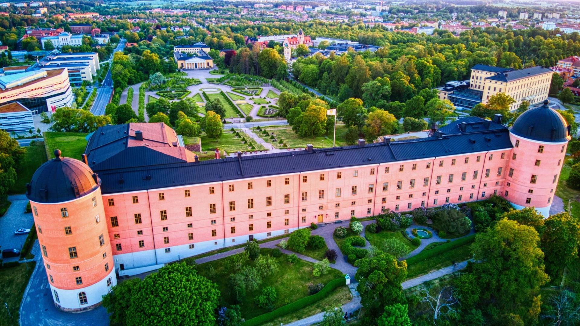 Aerial shot of Uppsala Castle in the later afternoon