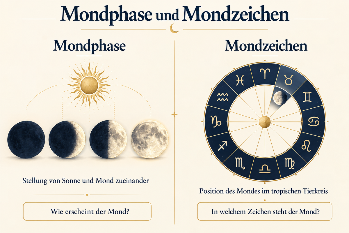 Gegenüberstellung von Mondphase und Mondzeichen