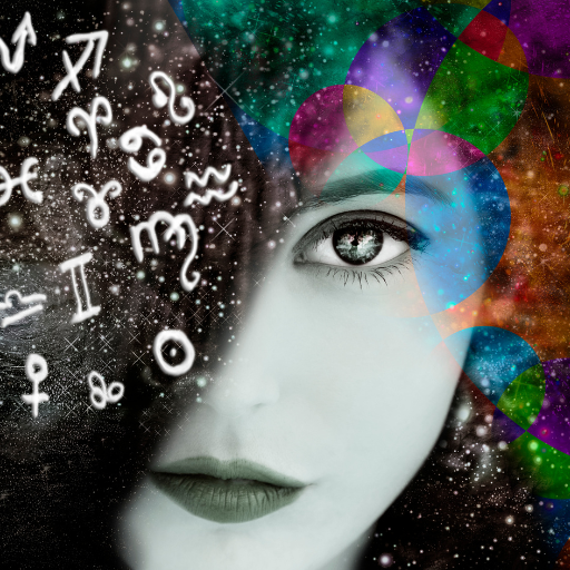 Stilisiertes kosmisches Auge mit blauem Wirbel und goldenem Stern als Symbol für Astrologie, Intuition und den Blick ins Horoskop.