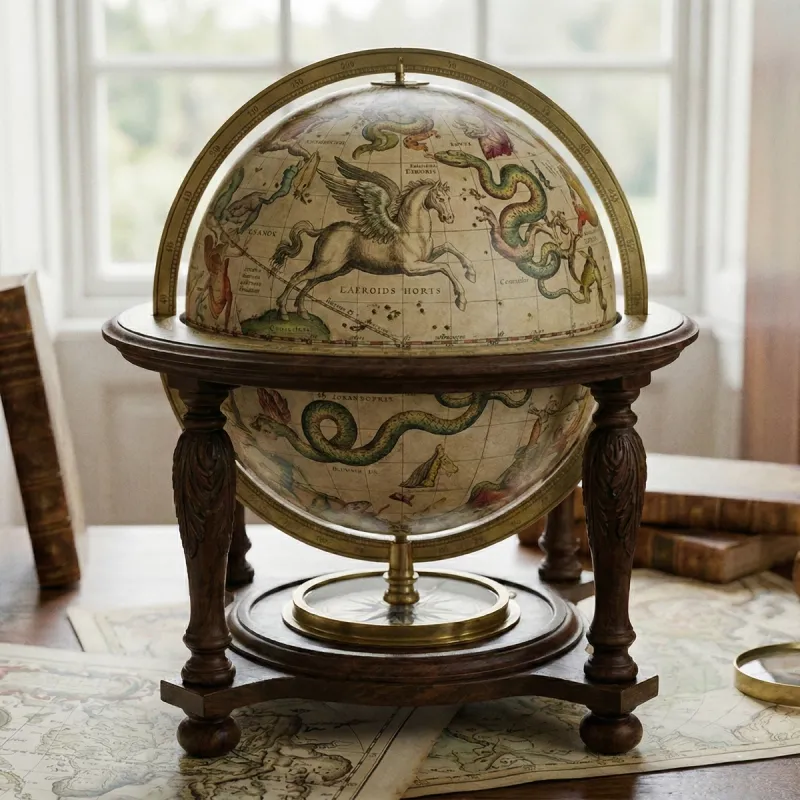 Historischer Globus mit Sternbildern als Symbol für Astrokartographie und astrologische Reisekarten