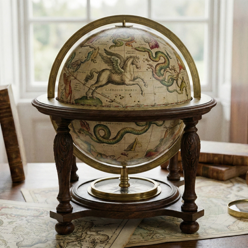 Historischer Globus mit Sternbildern als Symbol für Astrokartographie und astrologische Reisekarten