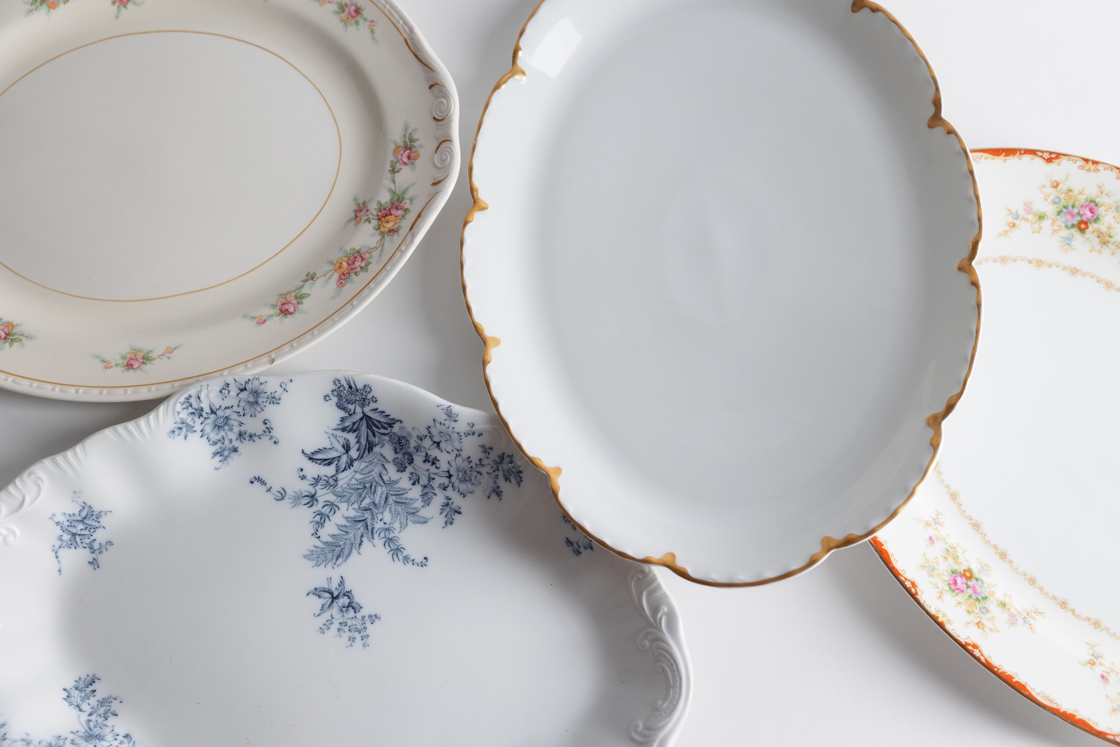 Garden tea party spread with floral porcelain